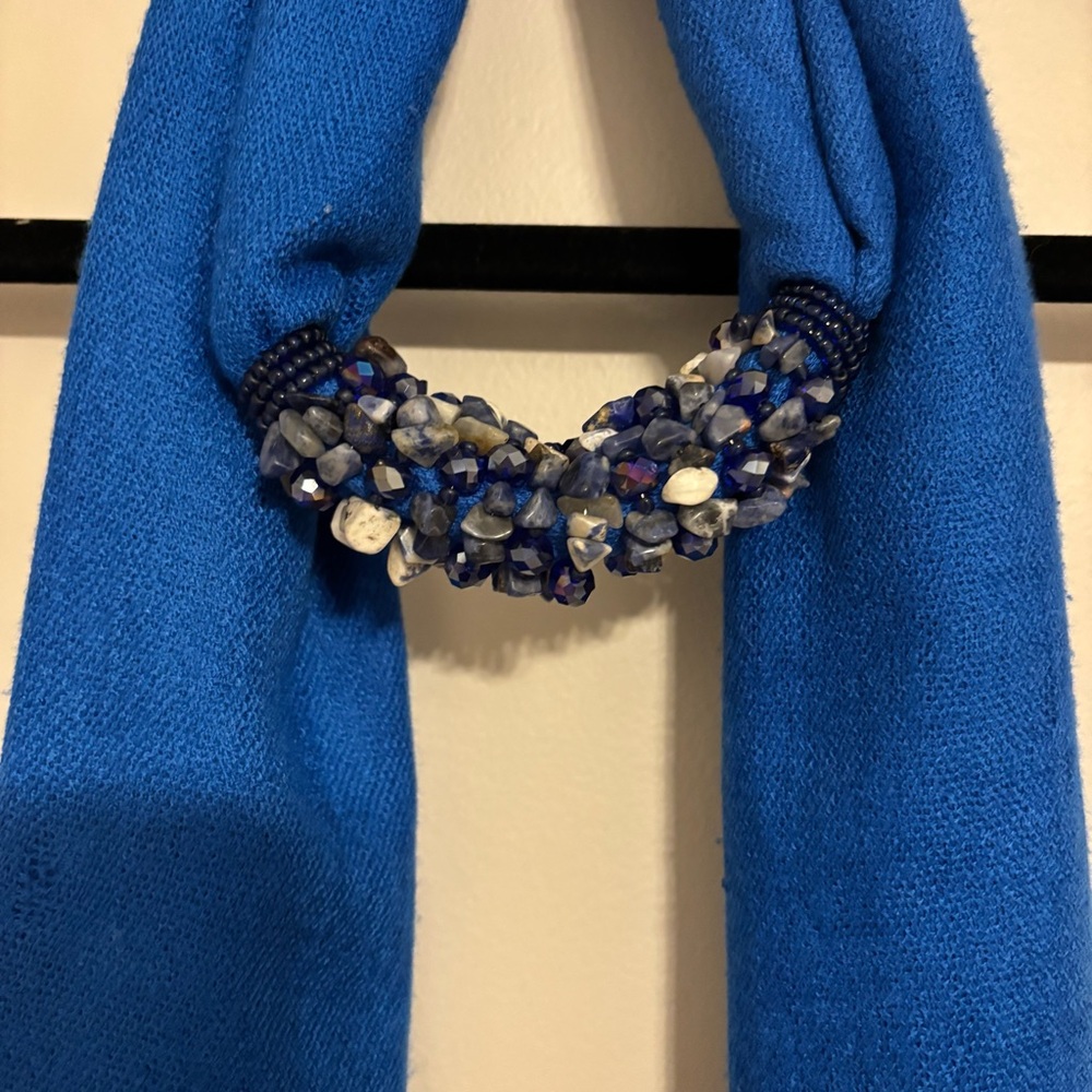 Elegant Blue Scarf with Beaded Accent